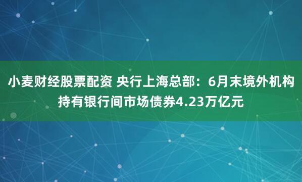 小麦财经股票配资 央行上海总部：6月末境外机构持有银行间市场债券4.23万亿元