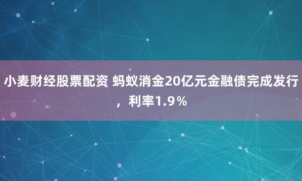 小麦财经股票配资 蚂蚁消金20亿元金融债完成发行，利率1.9％
